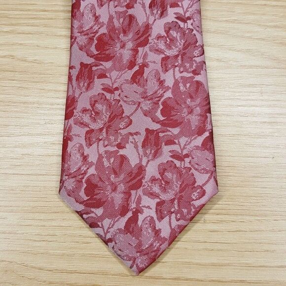 MICHAEL KORS Mens Neck Tie Red Pink Floral Classic Pointed Silk Blend - Picture 1 of 7